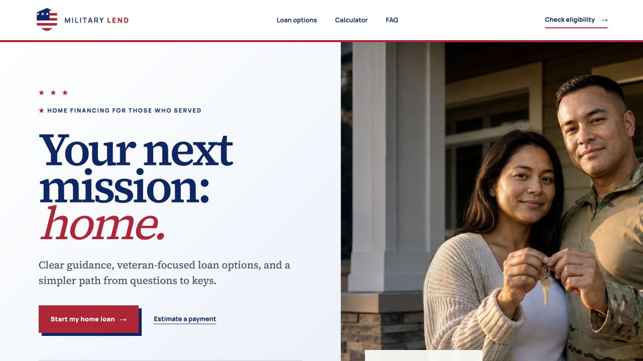 MilitaryLend homepage